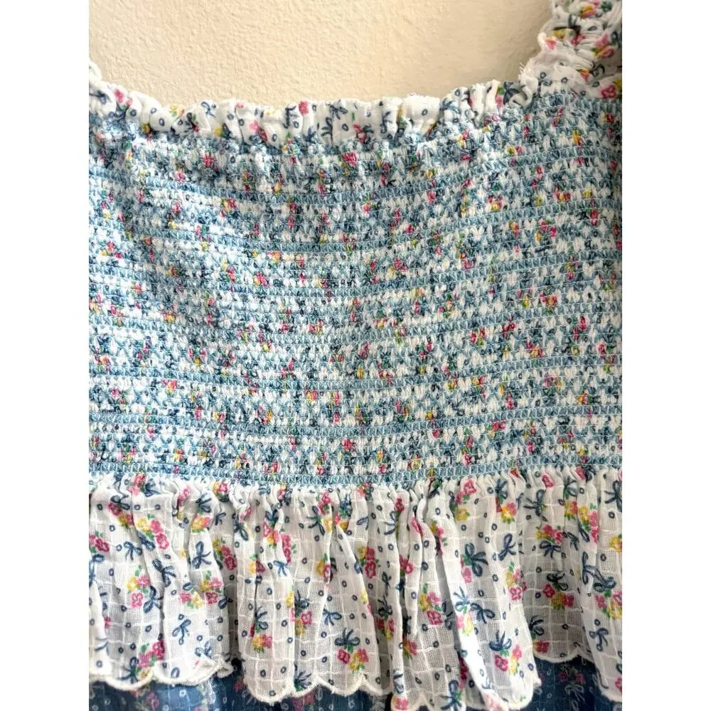 LoveShackFancy NWOT Shaw Large Blue Micro Mini Dress Floral Tiered Tunic - Picture 10 of 16